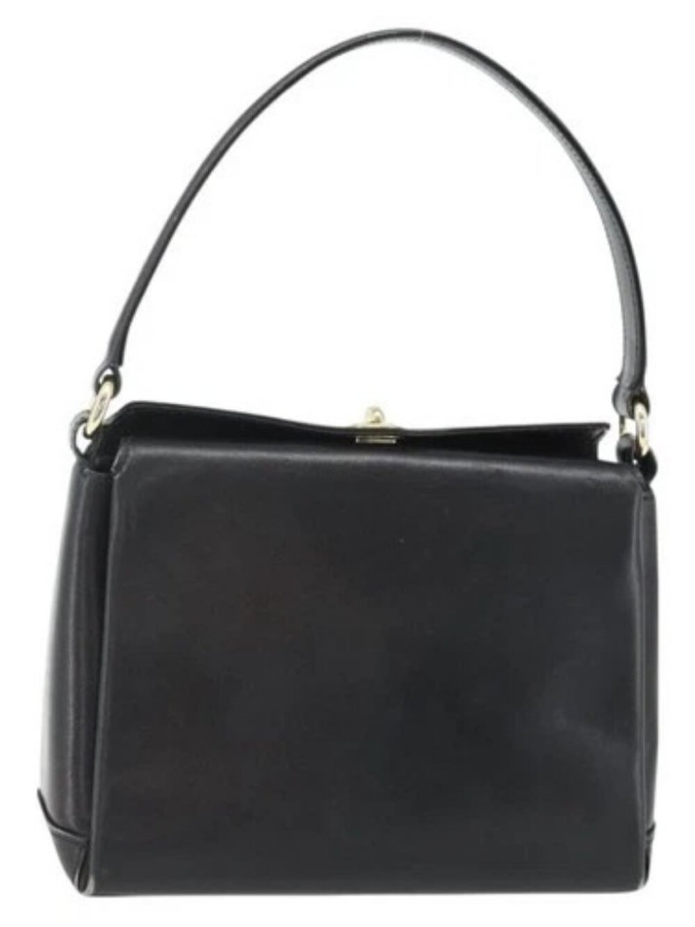 GUCCI Hand Bag Leather Black Gold Auth ka4348